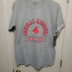 NWT CMSU Central Missouri State Mules Large Russell T Shirt Gray S/S